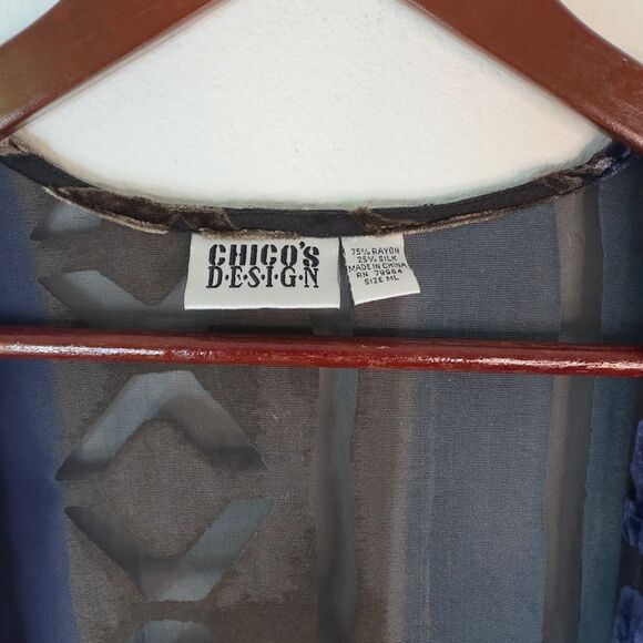 Chico’s Black & Blue Burnout Velvet Cardigan Womens Medium Large Silk Blend - Picture 5 of 8